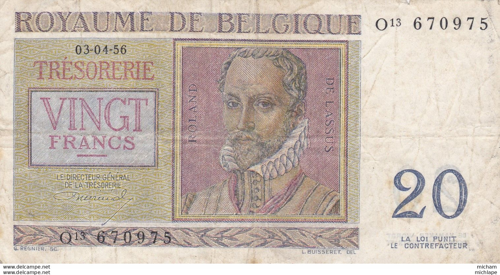 20  Francs  Belge   - 1956 - O 13 - 670975 - Other & Unclassified