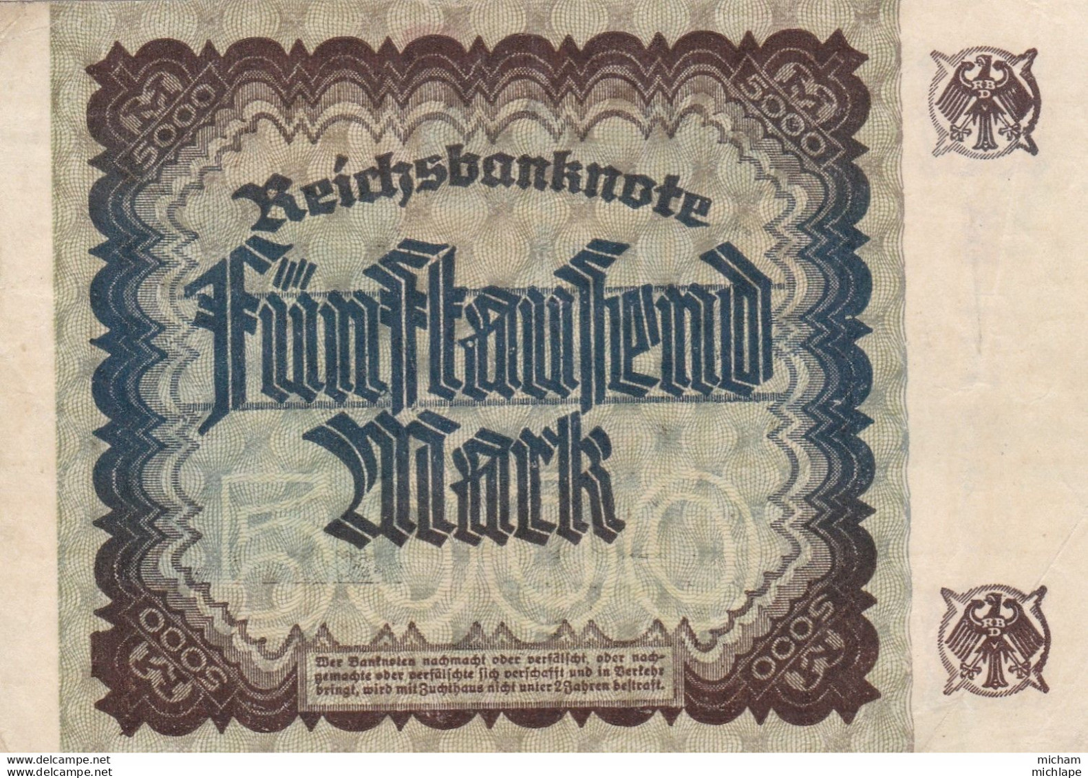 5000 Mark - Allemagne  -   Reichsbanknote - Decembre  1922   - R 677741 B K - Non Classificati