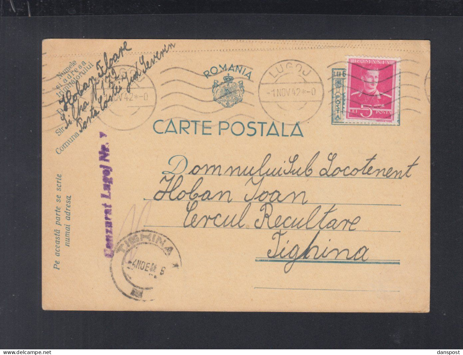 Rumänien Romania PK 1942 Lugoj Nach Tighina Zensur - Cartas De La Segunda Guerra Mundial