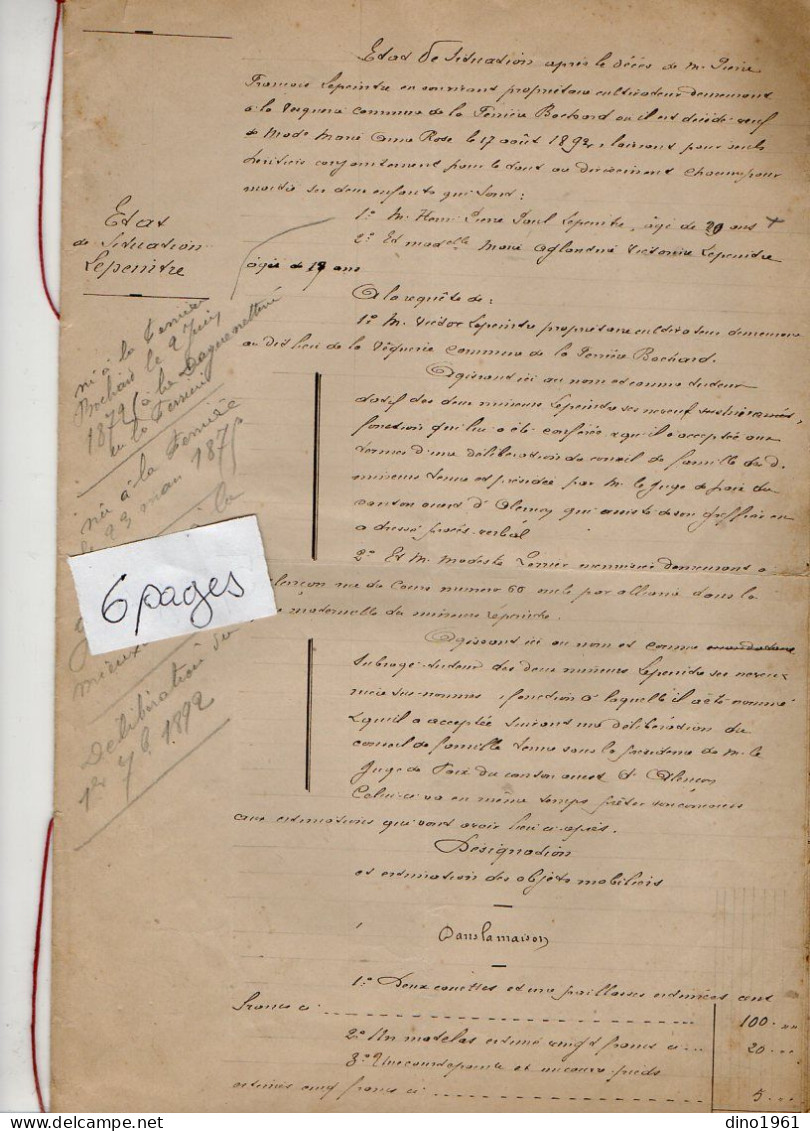 VP22.068 - 1892 - Notaire LE BRETON - Etat De Situation Après Les Décès De Mr & Mme LEPEINTRE à LA FERRIERE - BOCHARD - Manuscrits
