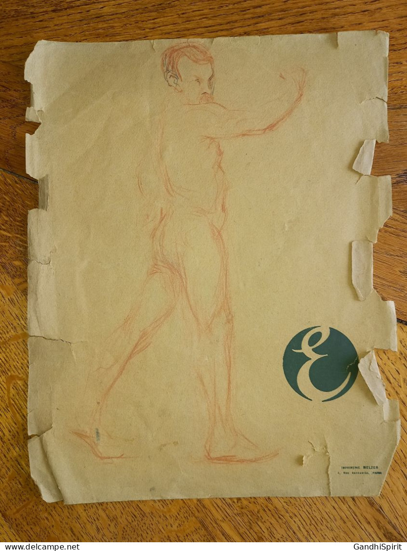 Dessin Sanguine - Homme Nue Le Poing Serré, Réalisation Anonyme De Belle Qualité - Dessins