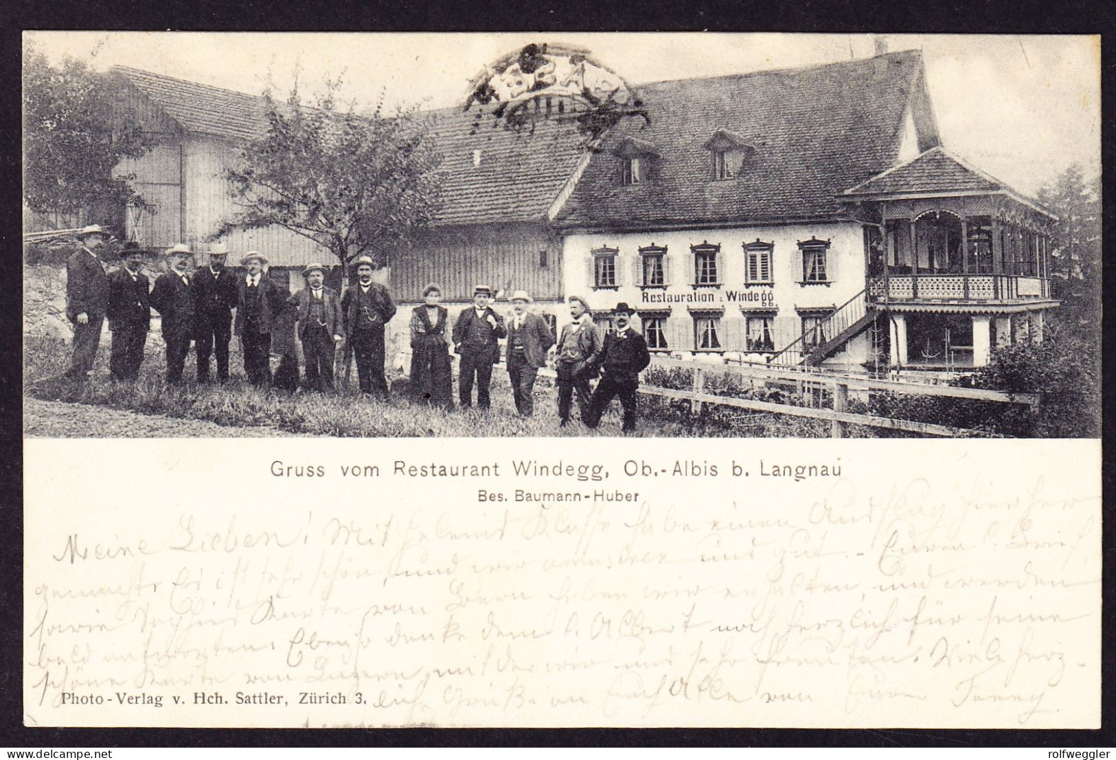 1907 Gelaufene AK: Gruss Vom Restaurant Windegg Albis B. Langnau. - Langnau Am Albis 