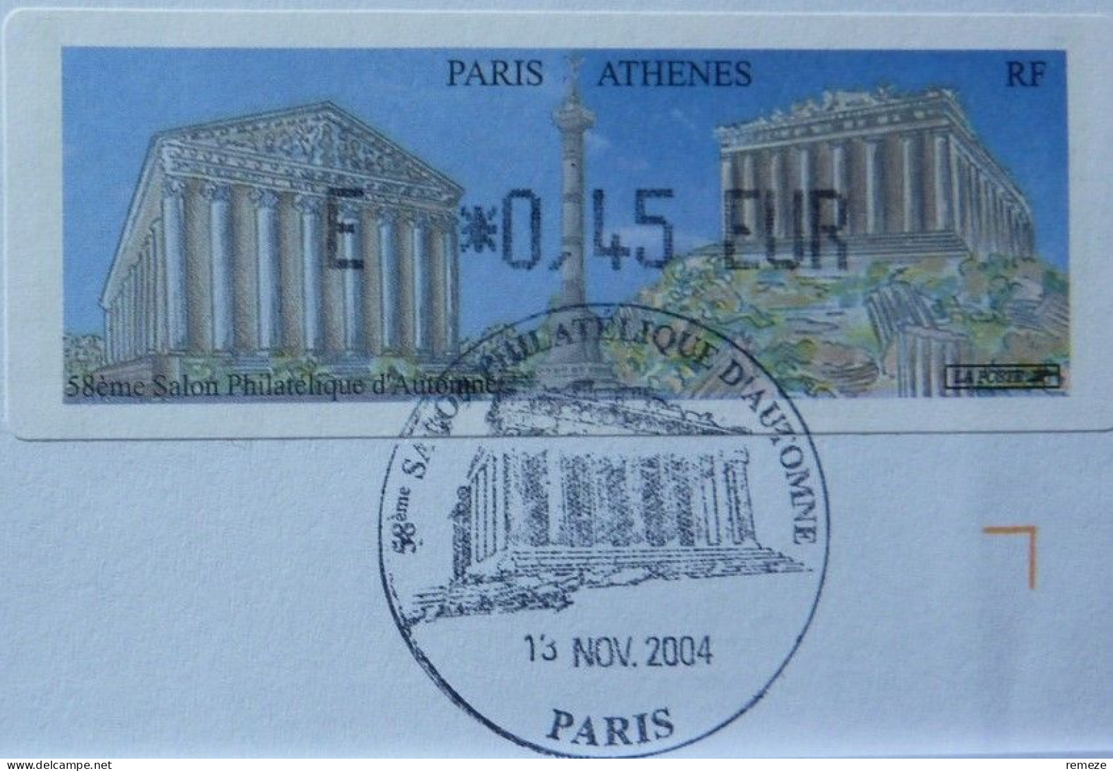 LISA - 2004 -  Paris - Athenes 58e Salon D'automne   ( 0,45 € Enveloppe Avec Cachet 1er Jour ) + Recu - 1999-2009 Illustrated Franking Labels