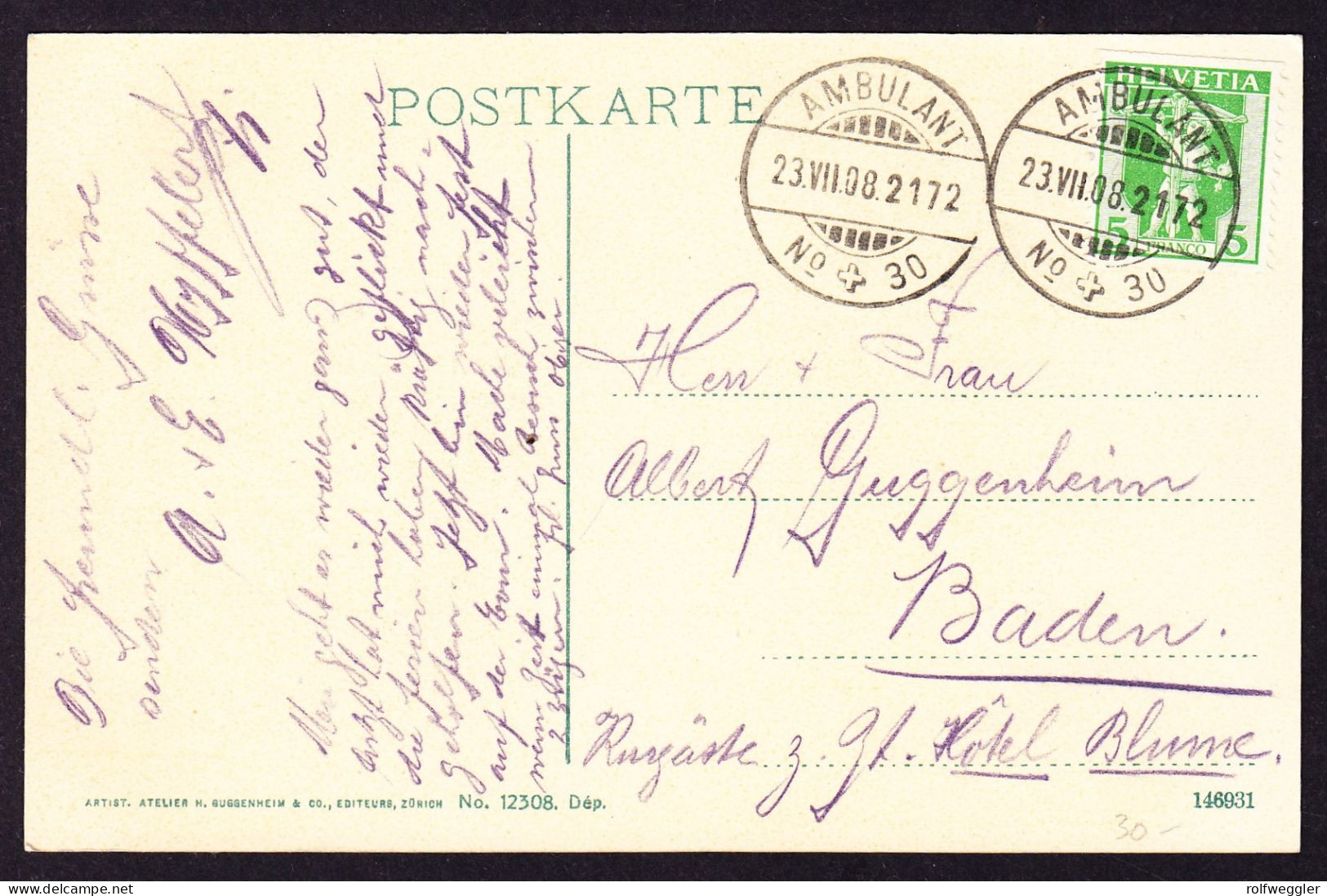 1908 Mit Bahnpost Gelaufene AK Aus Bülach Nach Baden. - Bülach