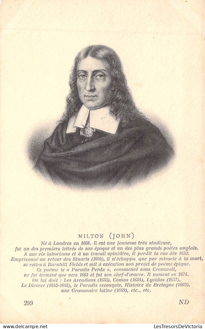 CELEBRITE - POETE - MILTON John - Né à Londres En 1608 - Carte Postale Ancienne - Otros & Sin Clasificación