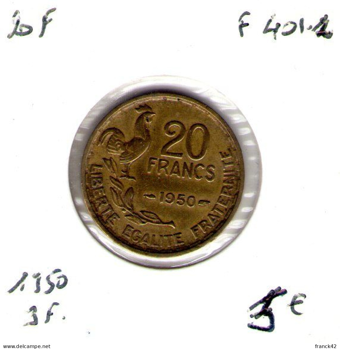 France. 20 Francs Guiraud 1950 3 Faucilles - 20 Francs