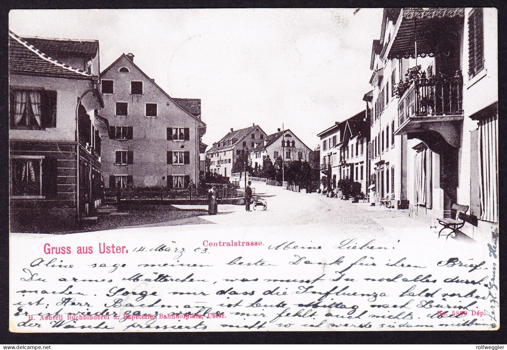 1903 Gelaufene AK: Gruss Aus Uster. Mit Stempel LÖWEN APOTHEKE. Centralstrasse - Uster