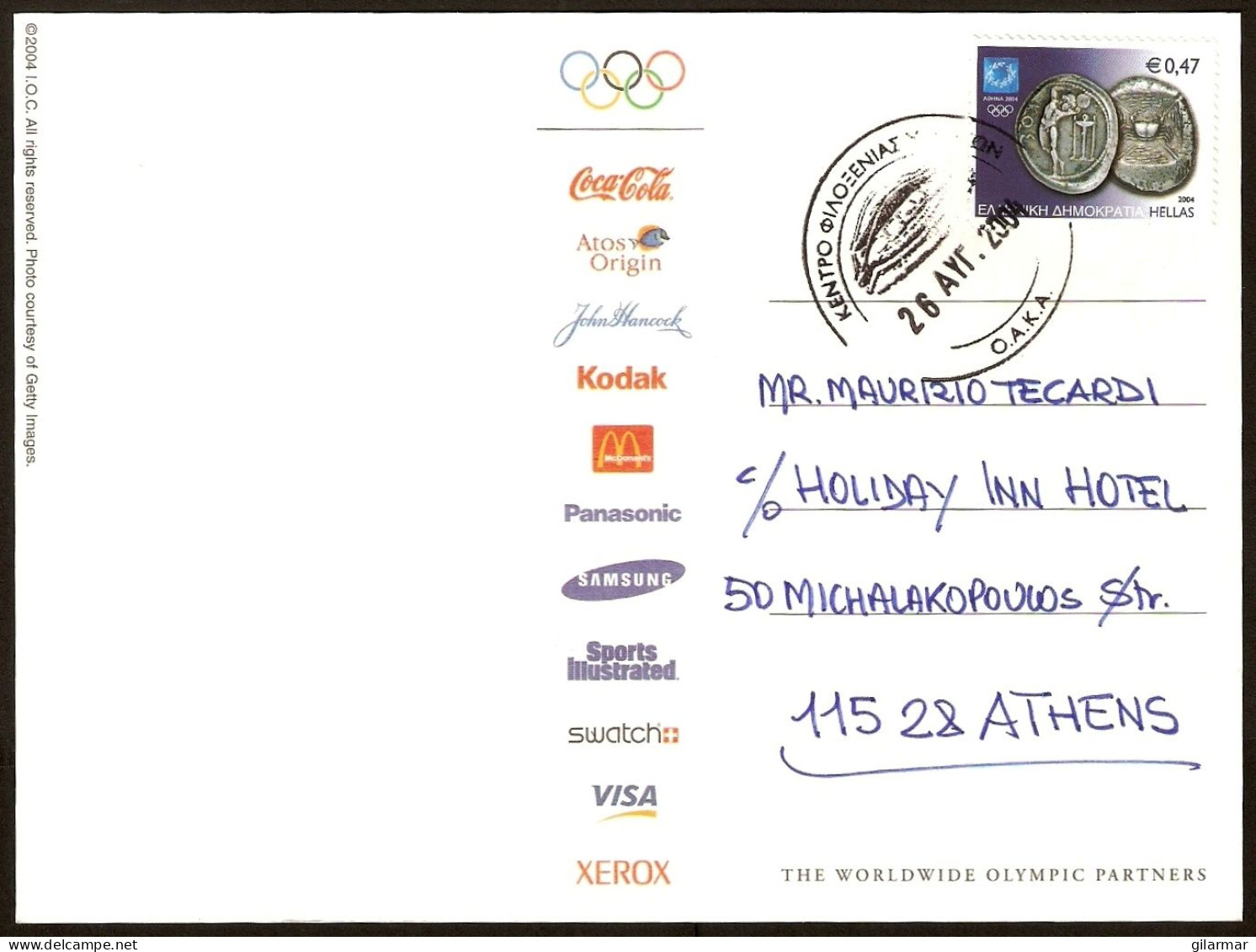 GREECE ATHENS 2004 - OLYMPIC GAMES ATHENS 2004 - O.A.K.A. - POSTMARK 26.08.2004 - CELEBRATE UMANITY CARD - M - Summer 2004: Athens