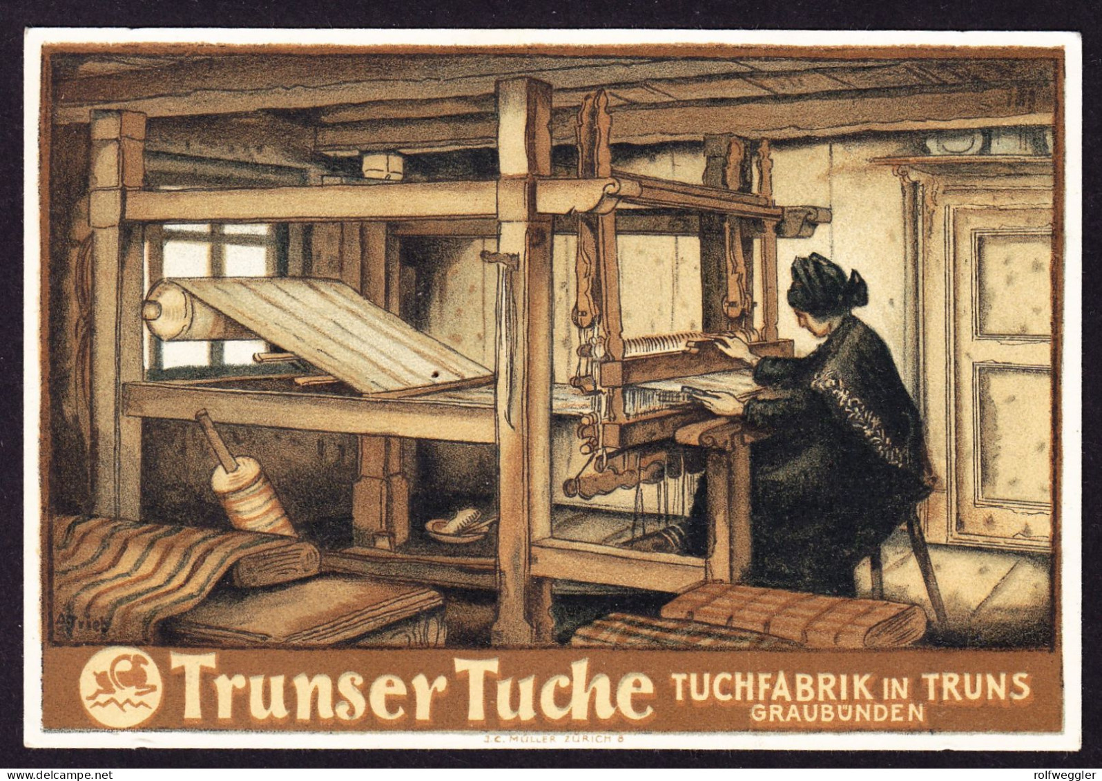 Um 1910 Reklame Karte Der Tuchfabrik Truns Mit Firmen Stempel Schmid-Müller (Vertreter) - Trun