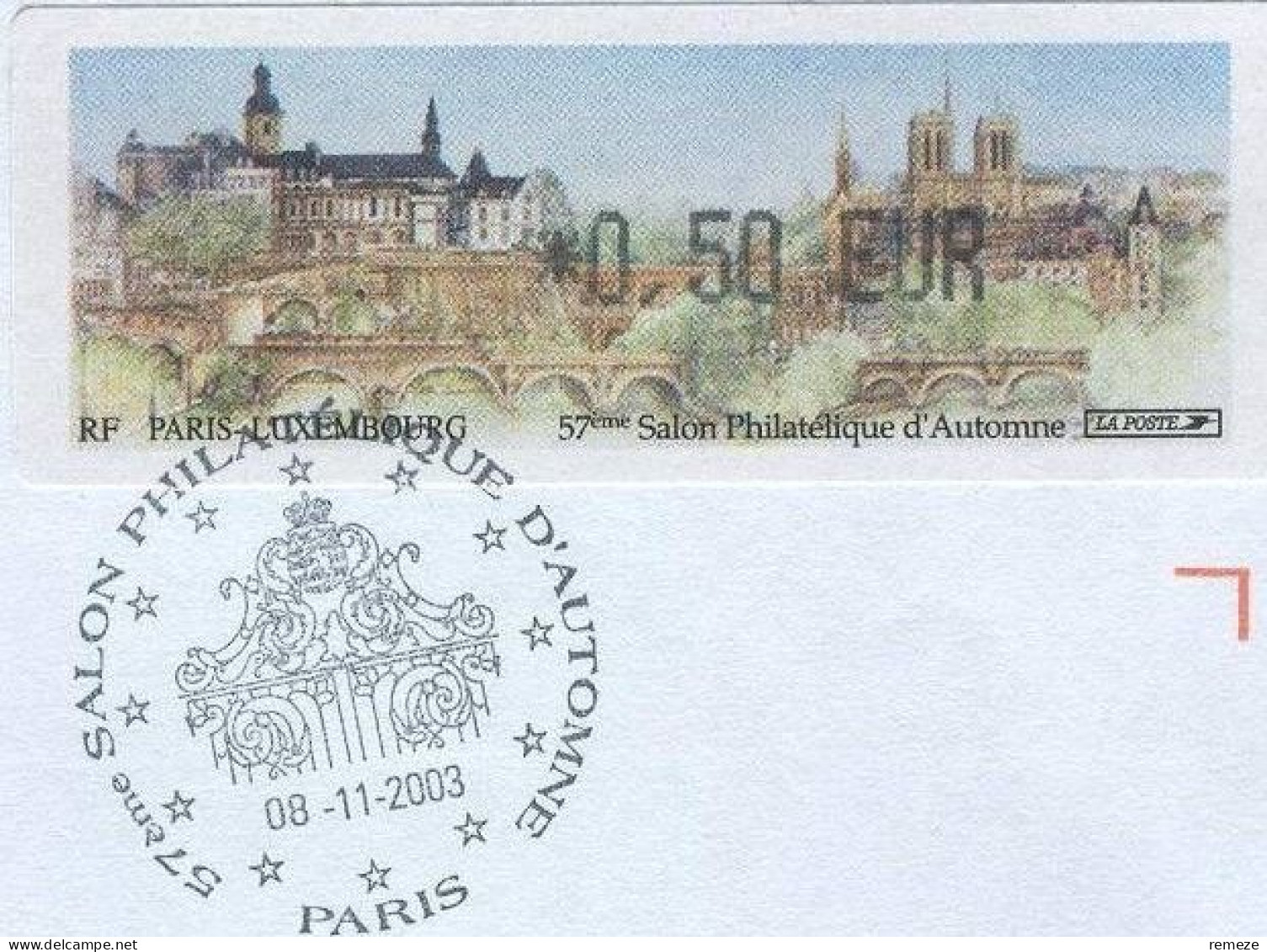 LISA - 2003 -  Paris Luxembourg 57e Salon Automne ( 0,50 € Enveloppe Avec Cachet 1er Jour ) + Recu - 1999-2009 Illustrated Franking Labels