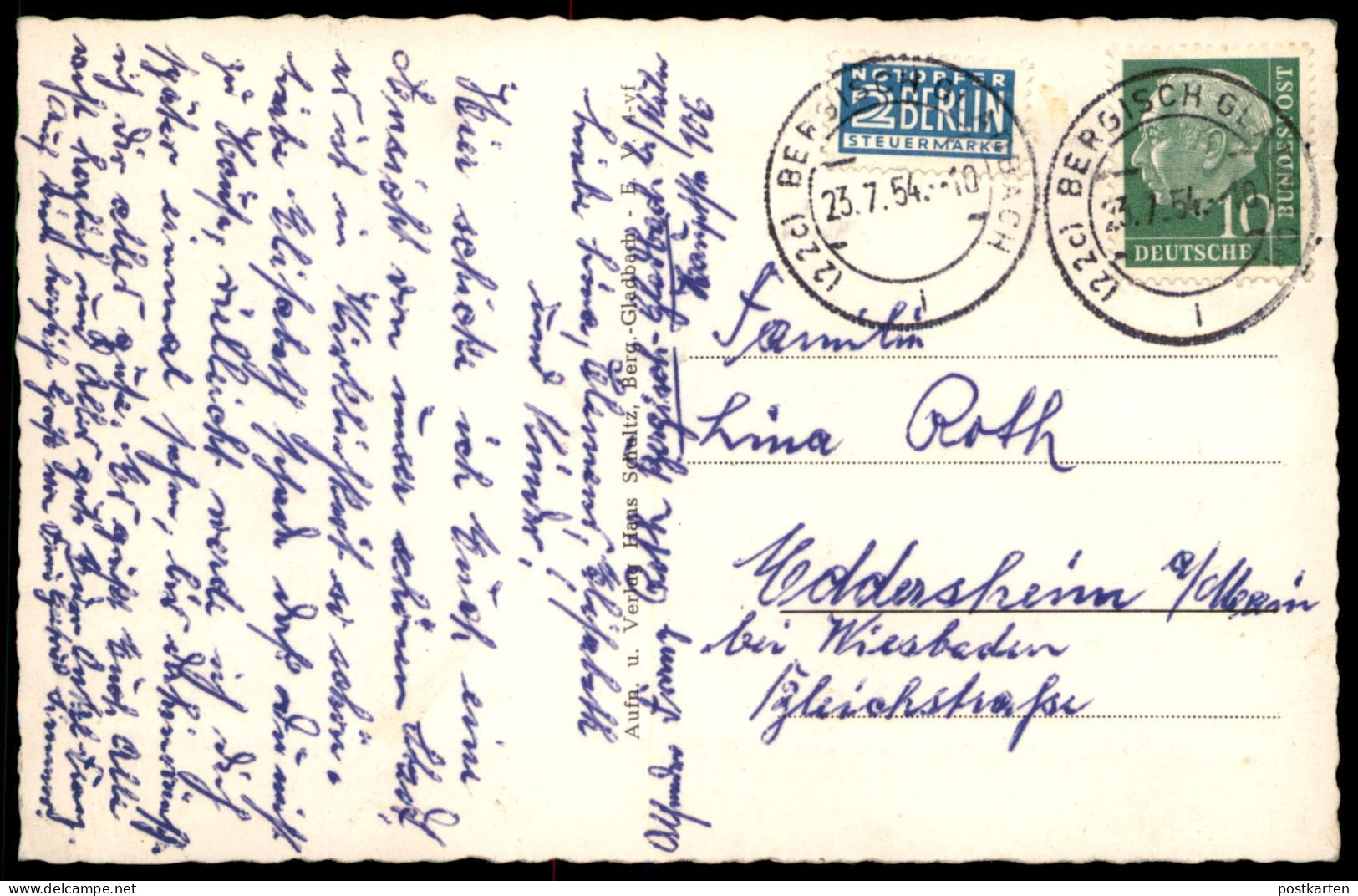 ÄLTERE POSTKARTE BERGISCH GLADBACH RATHAUS CAFÉ KNEIPE SONNENSCHIRME 1954 Ansichtskarte AK Cpa Postcard - Bergisch Gladbach