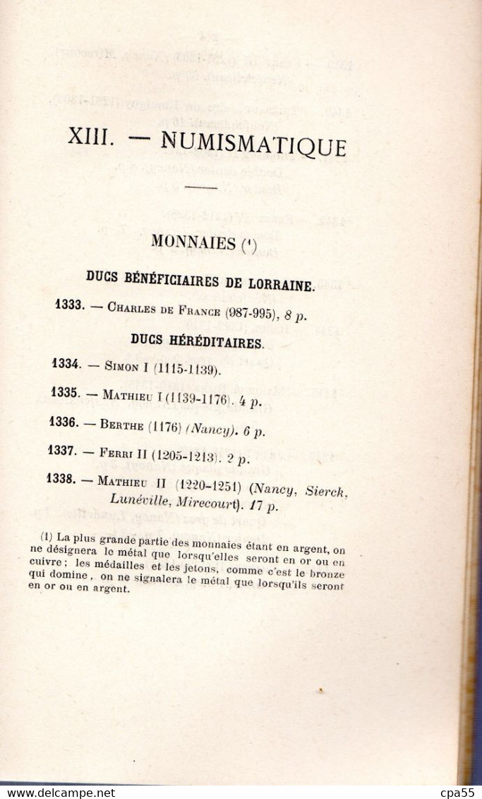 MEURTHE & MOSELLE  -  NANCY  -  CATALOGUE DES OBJETS D'ART ET D'ANTIQUITE DU MUSEE HISTORIQUE LORRAIN - 1887