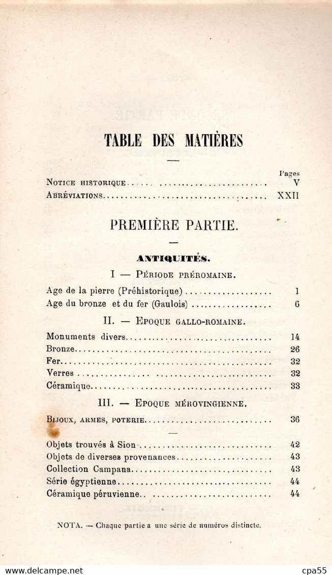 MEURTHE & MOSELLE  -  NANCY  -  CATALOGUE DES OBJETS D'ART ET D'ANTIQUITE DU MUSEE HISTORIQUE LORRAIN - 1887