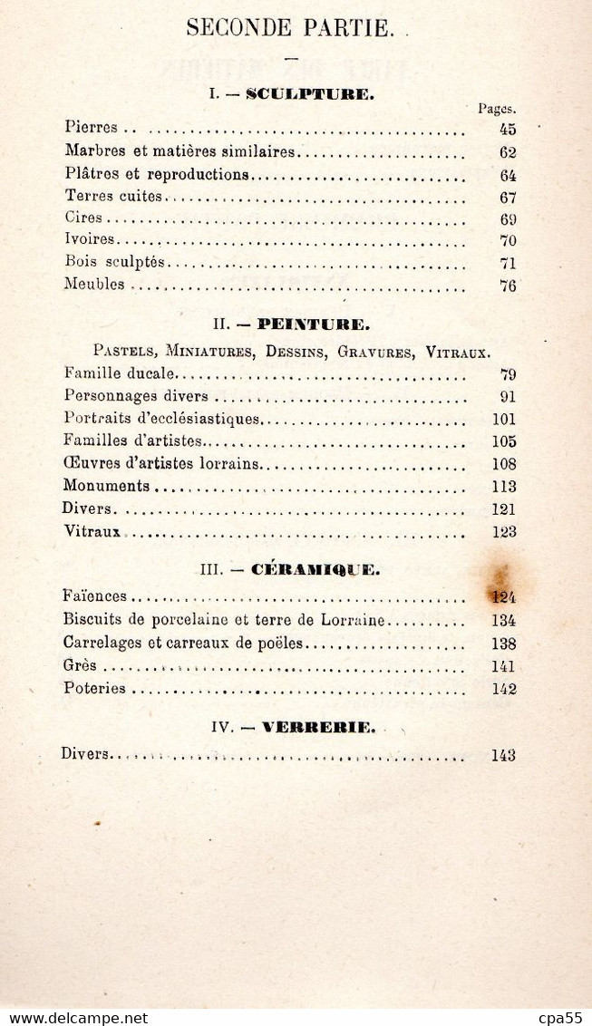 MEURTHE & MOSELLE  -  NANCY  -  CATALOGUE DES OBJETS D'ART ET D'ANTIQUITE DU MUSEE HISTORIQUE LORRAIN - 1887