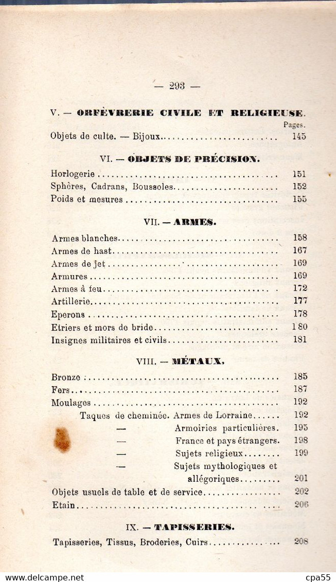 MEURTHE & MOSELLE  -  NANCY  -  CATALOGUE DES OBJETS D'ART ET D'ANTIQUITE DU MUSEE HISTORIQUE LORRAIN - 1887