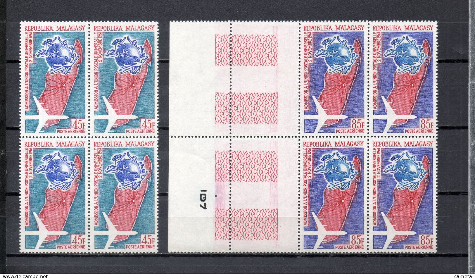 MADAGASCAR  PA  N° 93 + 94  BLOCS DE QUATRE EXEMPLAIRES  NEUFS SANS CHARNIERE  COTE  10.00€    UPU - Madagascar (1960-...)