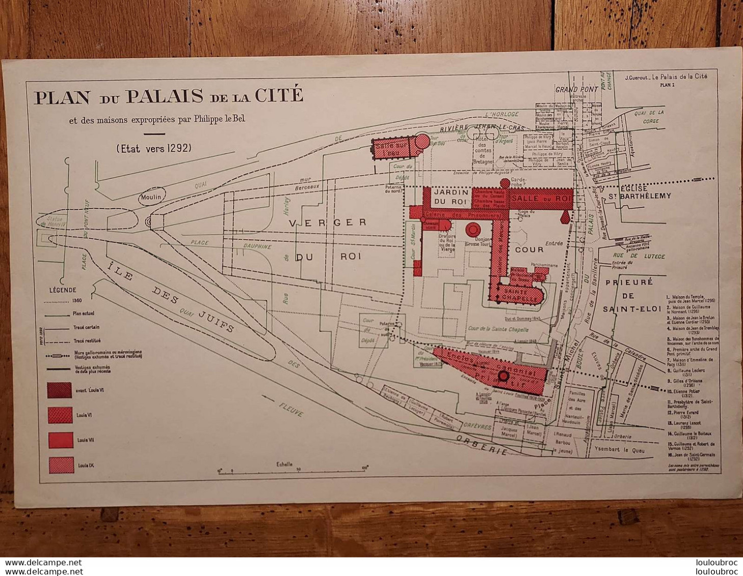 RARE PLAN DU PALAIS DE LA CITE PARIS ET DES MAISONS EXPROPRIEES PAR PHILIPPE LE BEL ETAT VERS 1292 FORMAT 36X22CM - Historische Dokumente