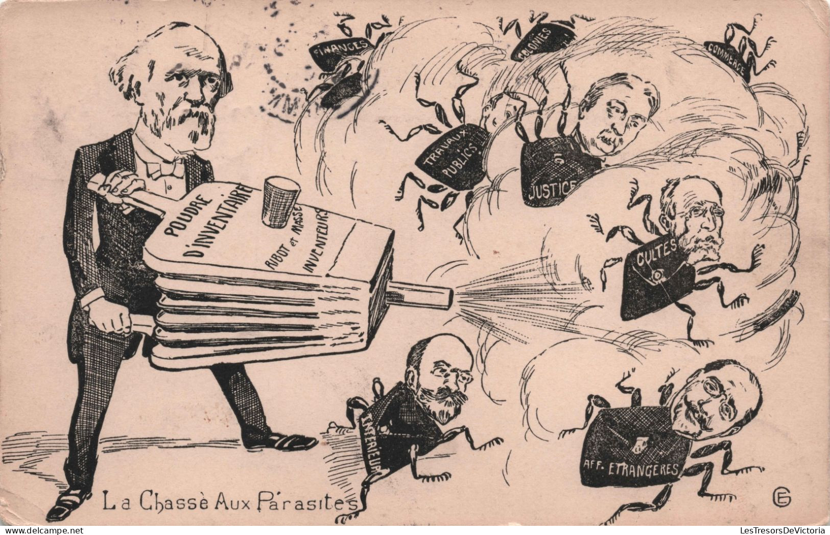 Politique - Satirique - La Chasse Aux Parasites - Carte Postale Ancienne - Sátiras