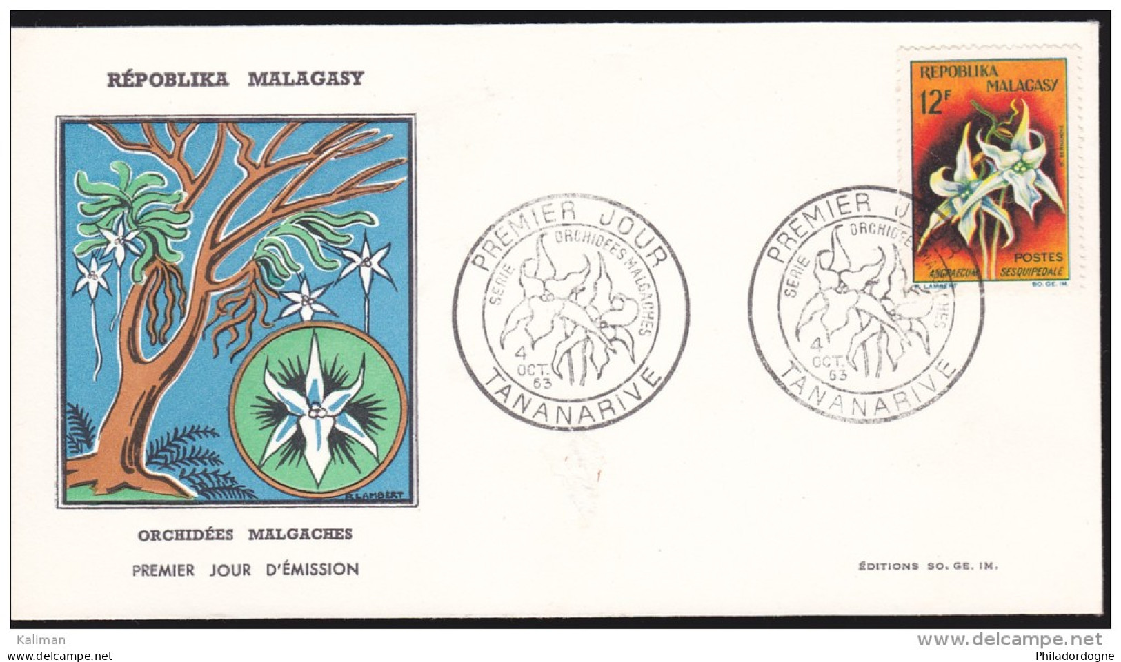 Madagascar - Michel N° 506 Oblitéré 04/10/1963 - FDC - Premier Jour - Orchidées - Madagascar (1960-...)