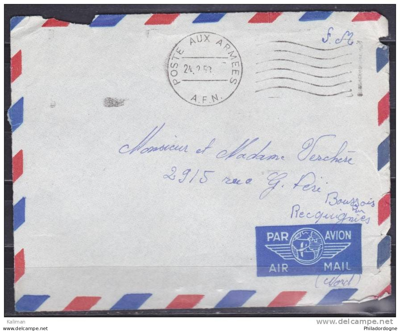 France - Devant D'enveloppe - Obl. "postes Aux Armées" 24/02/1958 AFN - Guerra D'Algeria