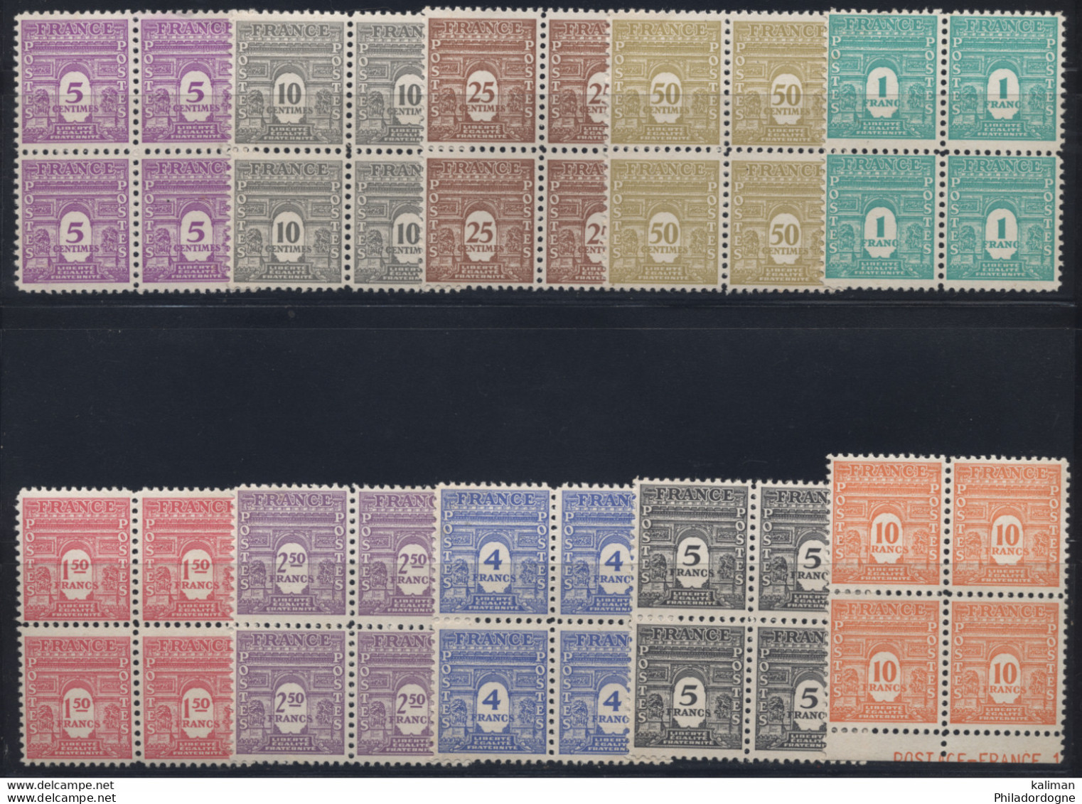 France - En Bloc De 4 Yvert N° 620 à 629 Neufs Sans Charnère (MNH) - Légères Rousseurs - 629 Intact - Cote 156 Euros - 1944-45 Arc De Triomphe