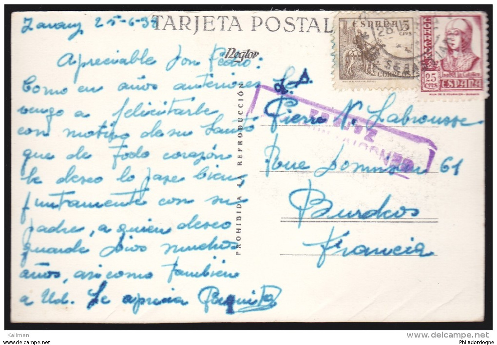 Espagne Carte Postale Zarauz Detalle De La Costa Censura Militar Zarauz 1938 Pour La France - Nationalistische Zensur