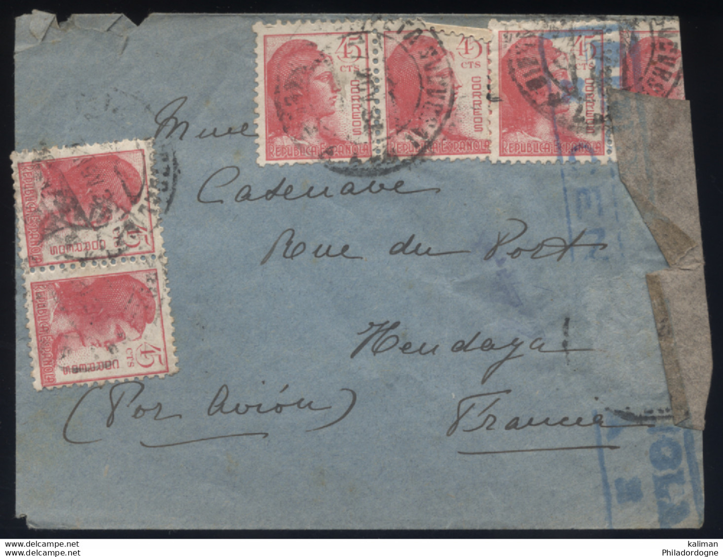 LsC Censura Correo Aereo Madrid Pour La France 1938 - Nationalists Censor Marks