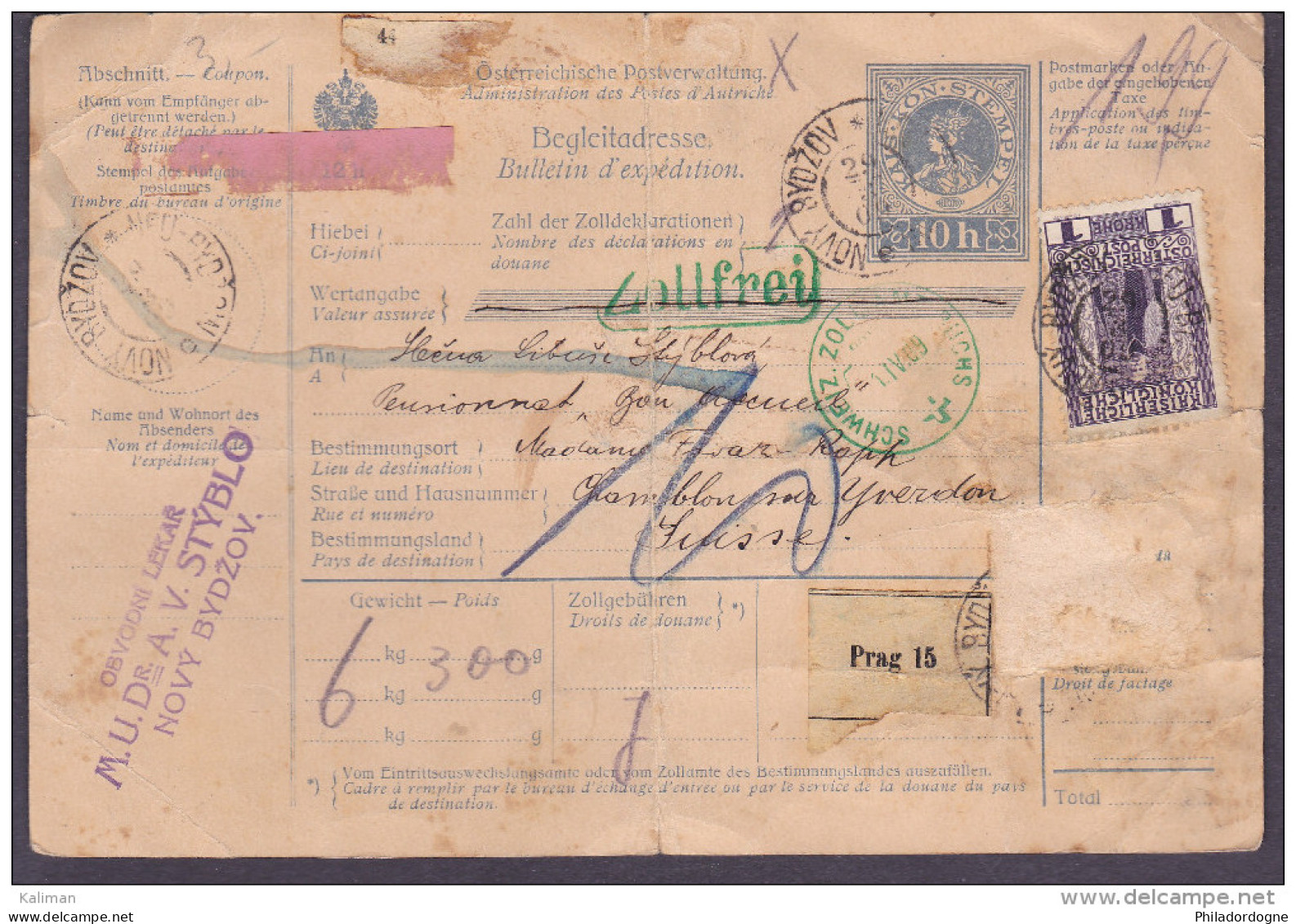 Tchecoslovaquie Pour La Suisse - Timbres Autrichiens Sur Entier Postal Obl. 1909 - Cachets Suisses Vert - - ...-1918 Vorphilatelie