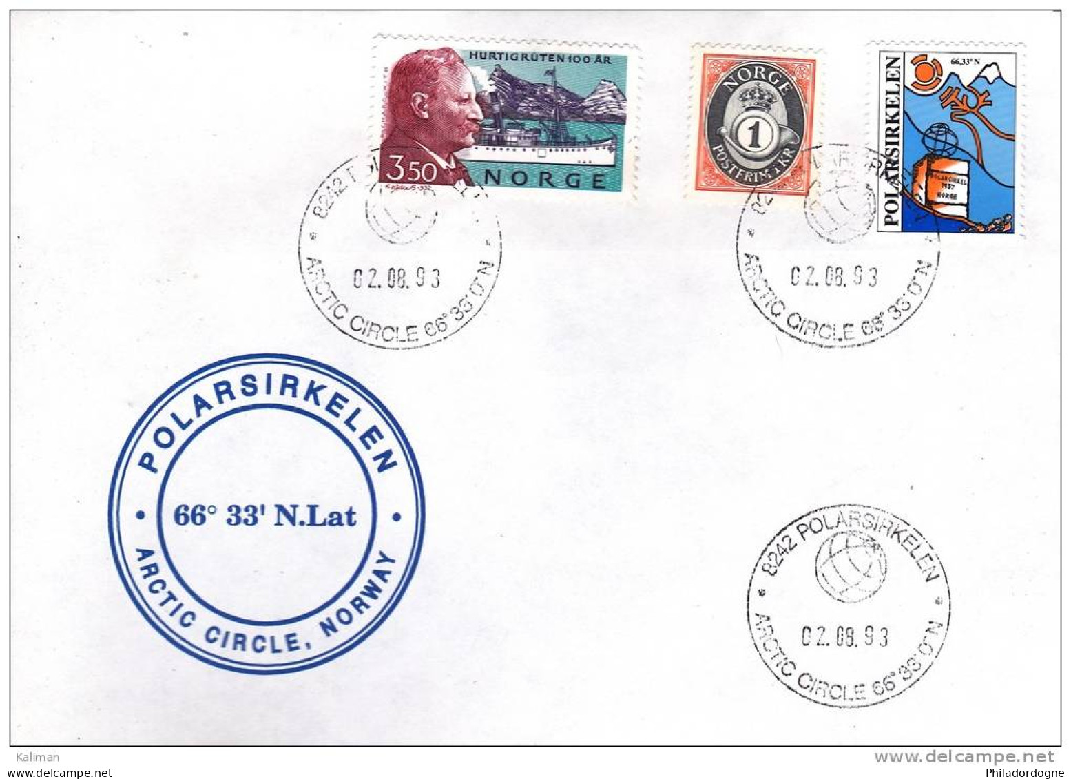 Norvège - Polarsirkelen - Artic Circje, Norway + Vignette - 02/08/1993 - Lettres & Documents