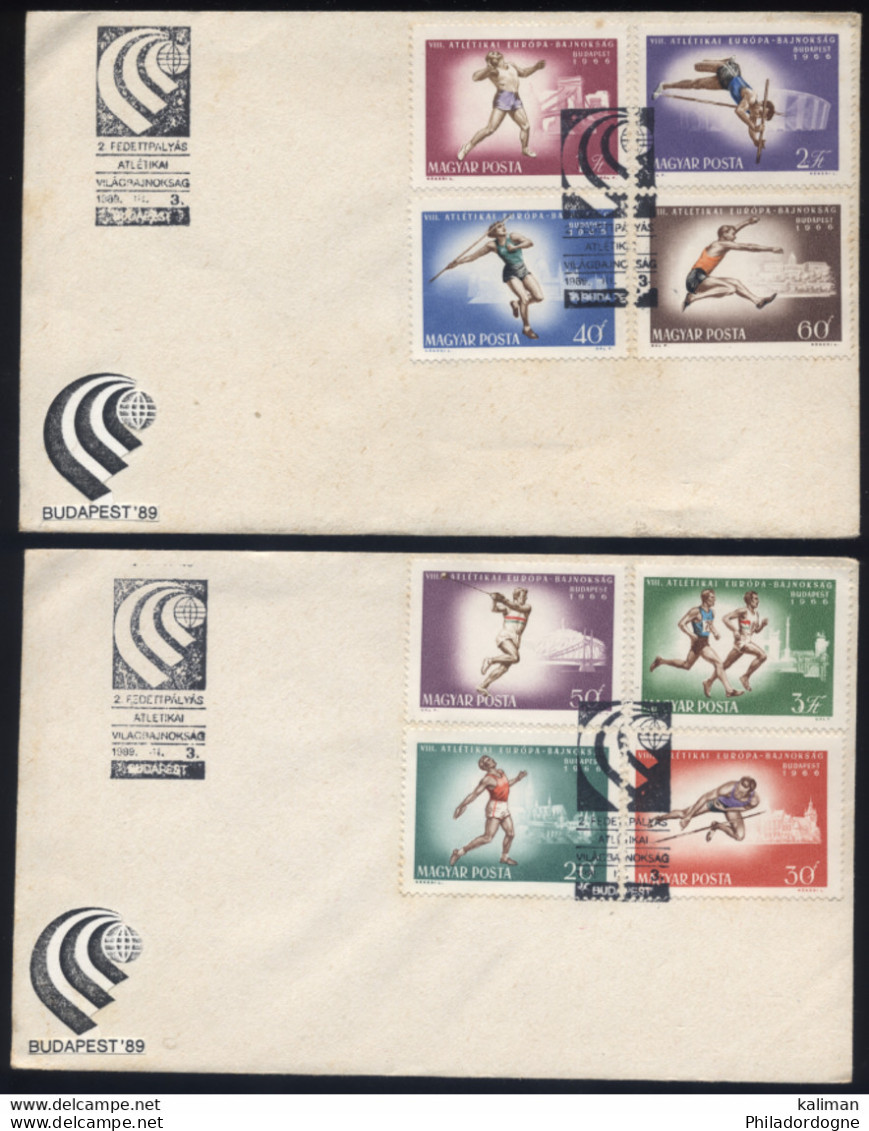 Hongrie - Série Jeux Olympiques 1966 Sur 2 LsC Obl. 2 Fedettpalyas Atlétikai Vilacrajnoksag 1989 - Cartas & Documentos
