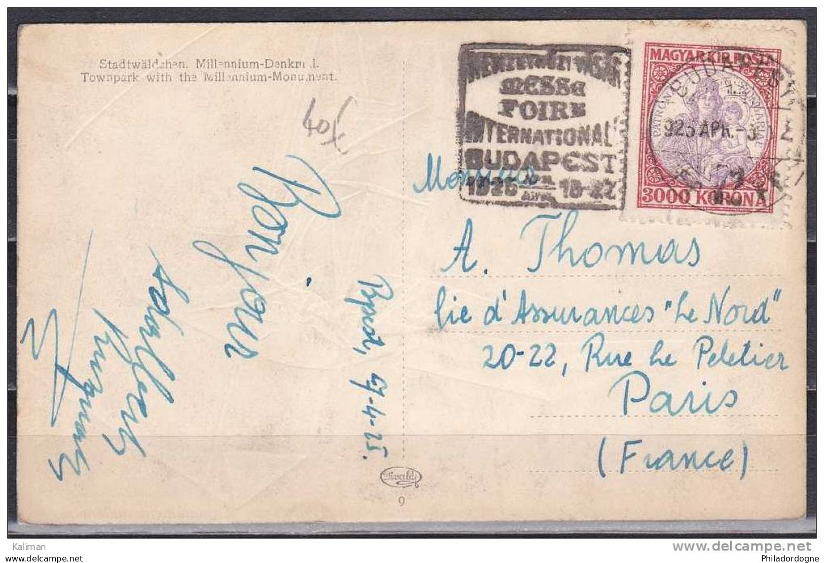 Hongrie Carte Postale Yvert N° 365 Oblitéré - Avril 1925 - Messe Foire Internationale De Budapest Pour La France - Postmark Collection