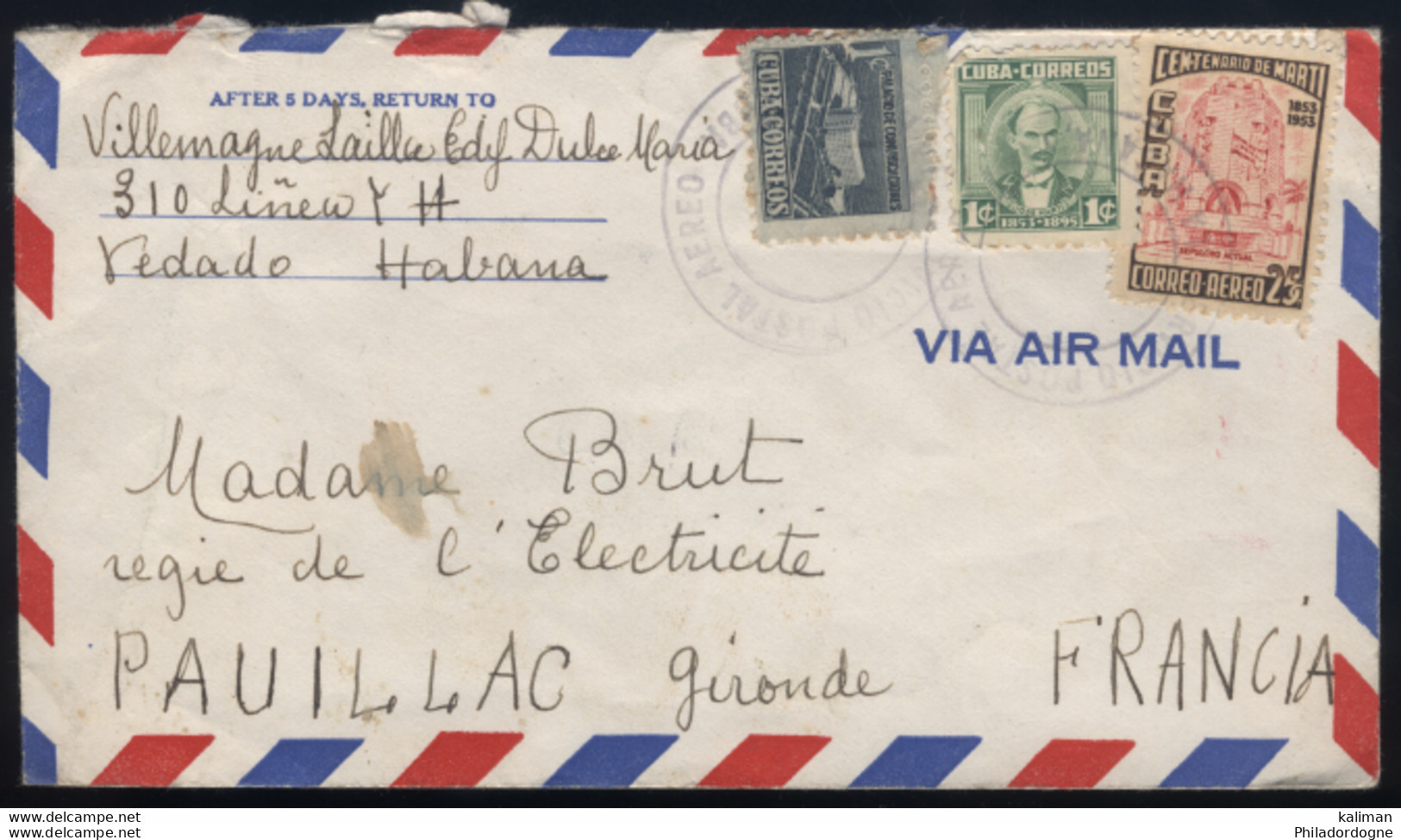 Cuba - LsC Servicio Postal Aereo Habana Pour La France - Années 50 - Cartas & Documentos