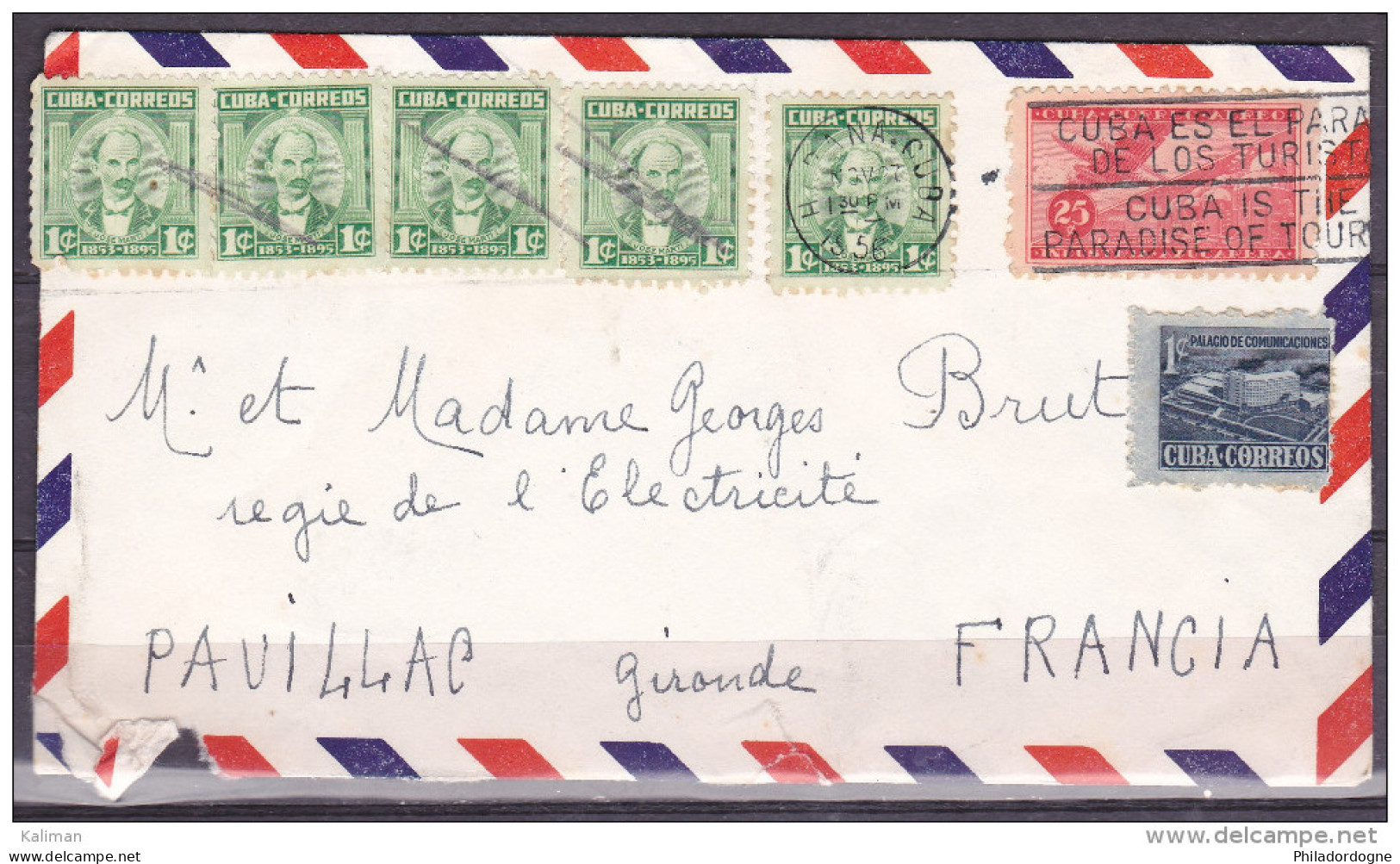 Cuba - Enveloppe Obl. 1956 - Storia Postale