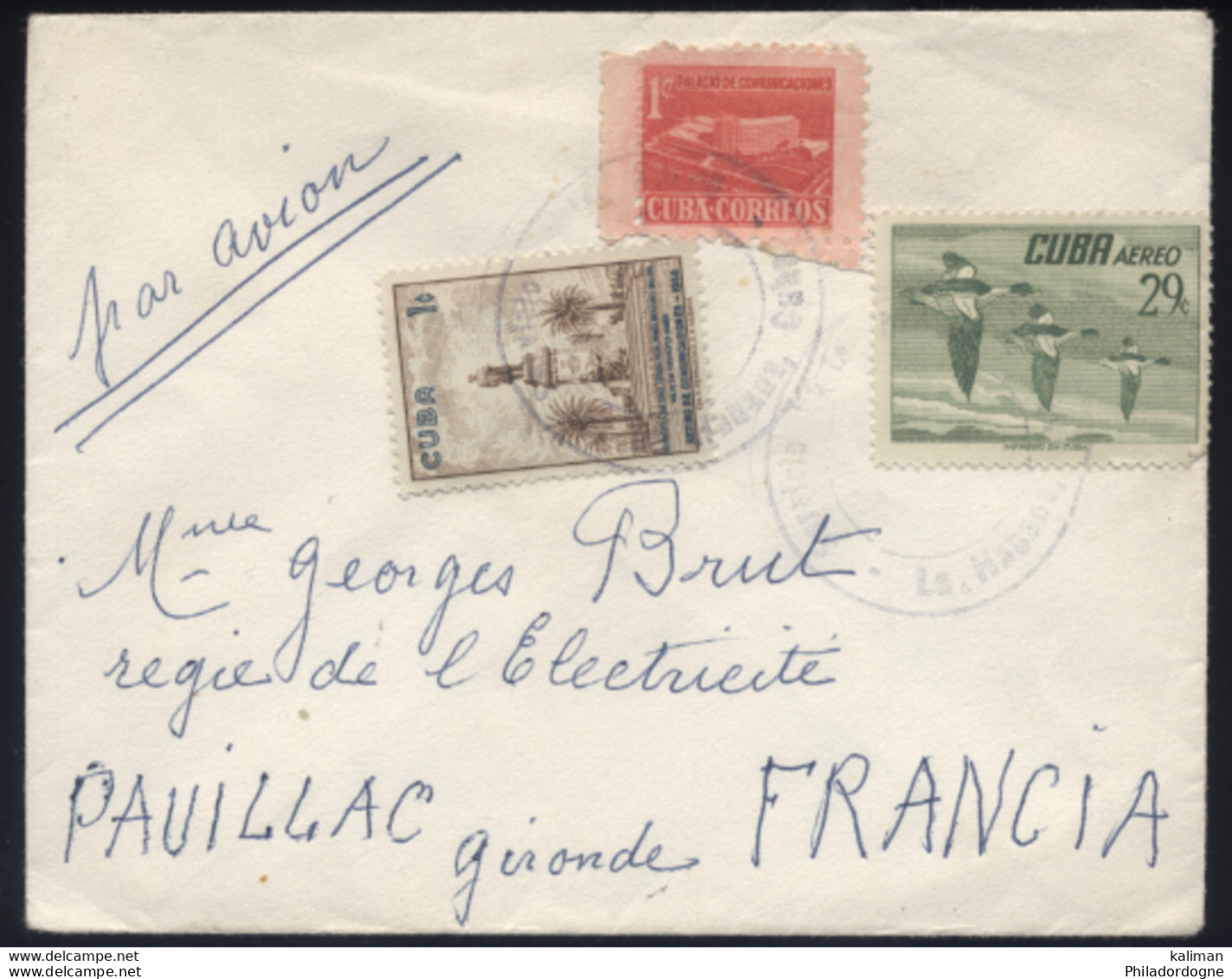Cuba - LsC Servicio Postal Aereo Habana Pour La France - Années 50 - Briefe U. Dokumente