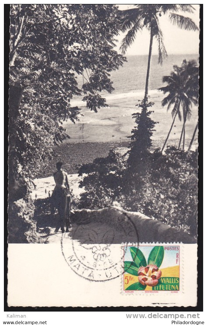 Wallis Et Futuna - Yvert N° 159 Oblitéré 04/08/1958 - FDC Carte Maximum - Flore D'outre Mer - Cachet Europe 1 - Tarjetas – Máxima