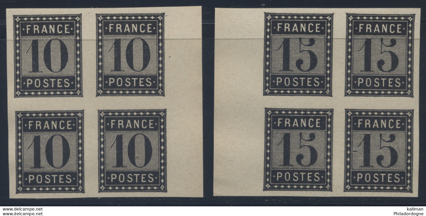 France 1876 Essai De L'Imprimerie Nationale 10cts Et 15cts Noir En Bloc De 4 - Toujours Sans Gomme Cote Maury 2080 Euros - Proofs, Unissued, Experimental Vignettes