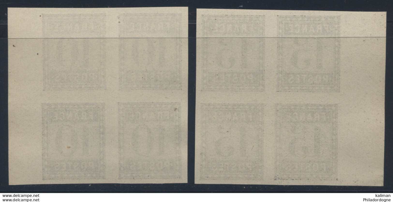 France 1876 Essai De L'Imprimerie Nationale 10cts Et 15cts Noir En Bloc De 4 - Toujours Sans Gomme Cote Maury 2080 Euros - Essais, Non-émis & Vignettes Expérimentales