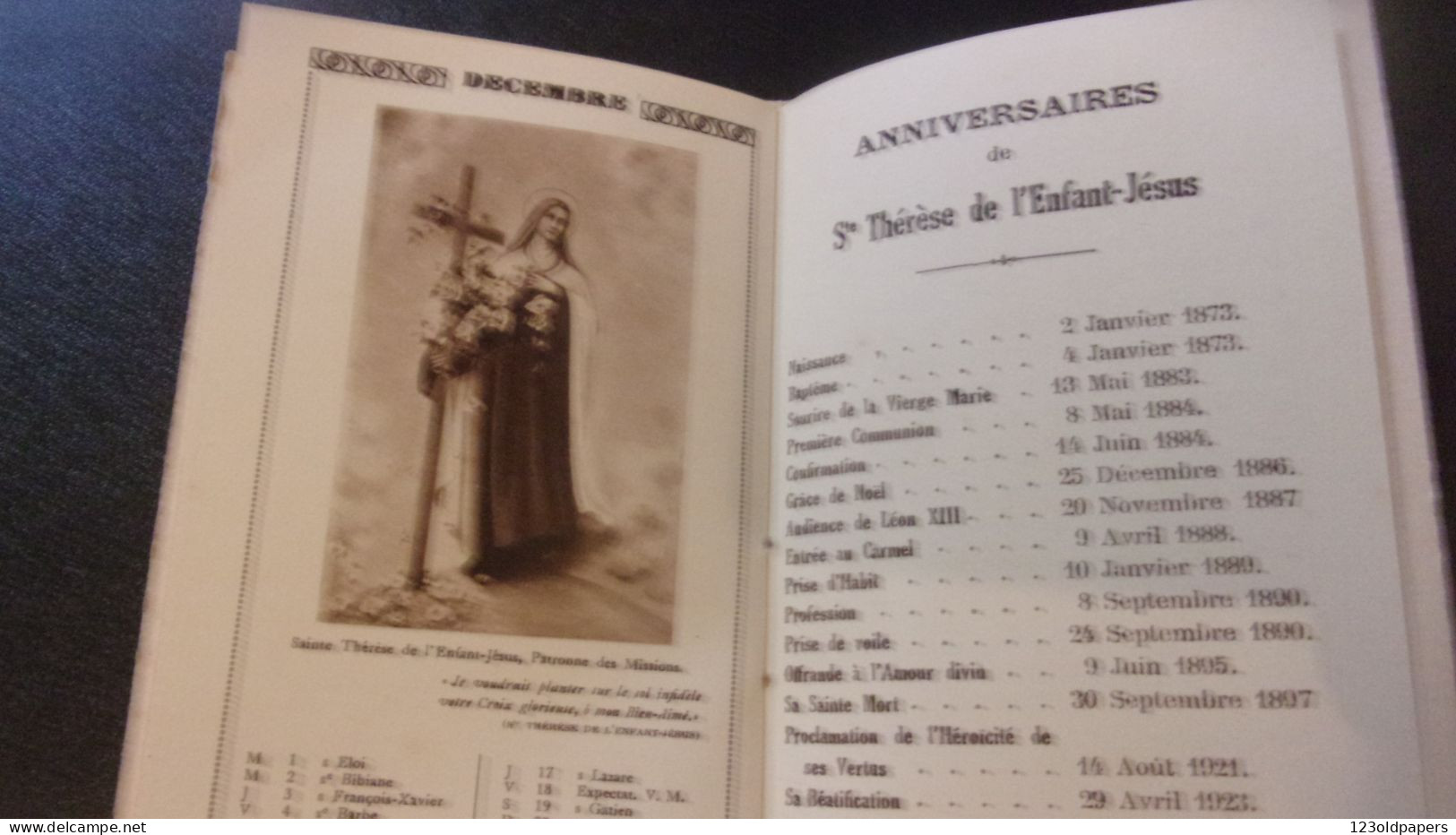 CALENDRIER SAINTE THÉRÈSE DE L’ENFANT JÉSUS 1936  LISIEUX - Tamaño Pequeño : 1921-40