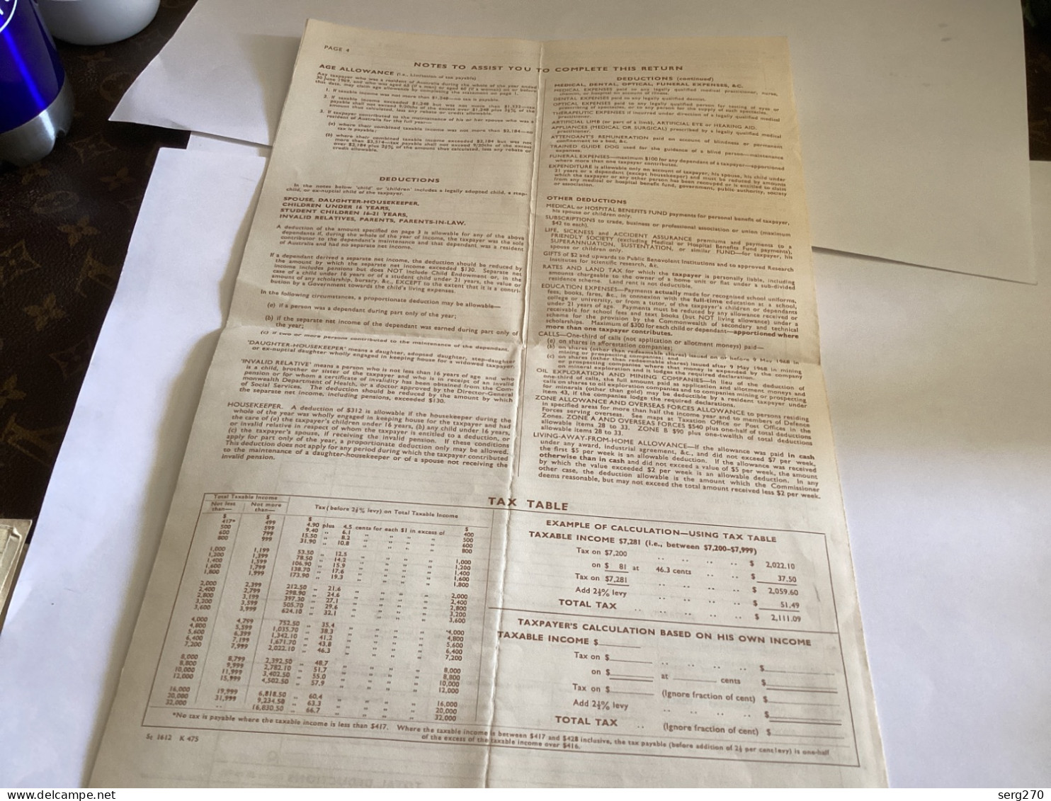 1969 Tax Table New South Wales Personal Return 1968 1969 Australia - Australien