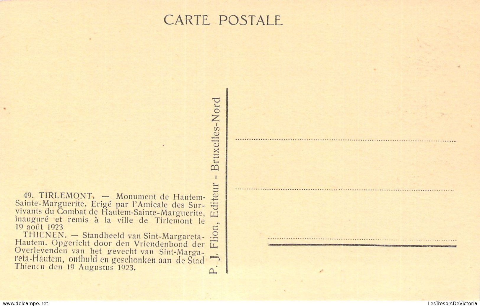 BELGIQUE - TIRLEMONT - Monument De Hautem Sainte Marguerite - Carte Postale Ancienne - Tienen