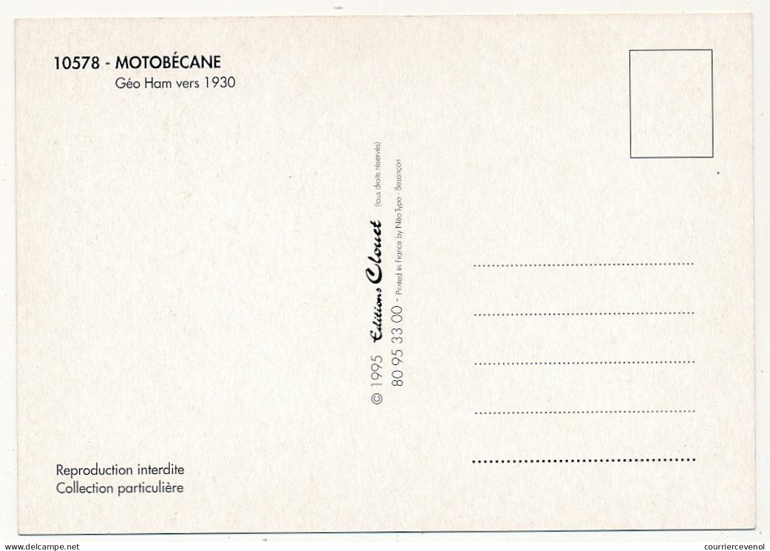 CPM - Reproduction D'affiche Publicitaire : Motobécane - Géo Ham, Vers 1930 - Werbepostkarten