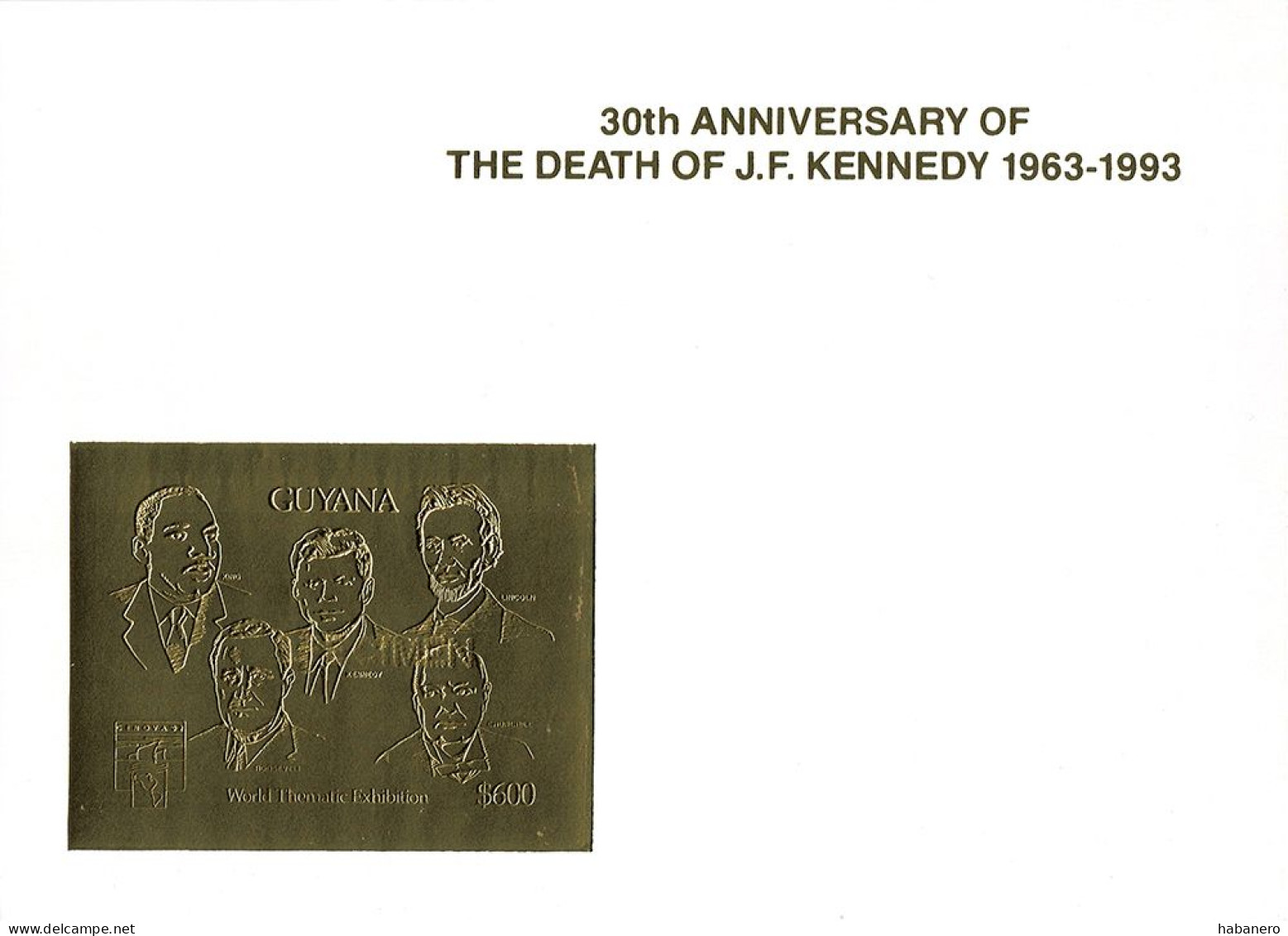 GUYANA 1993 Mi BL 295 ESSAI JOHN F. KENNEDY, CHURCHILL, MLK, LINCOLN GOLD FOIL MINT MINIATURE SHEET ** - Martin Luther King