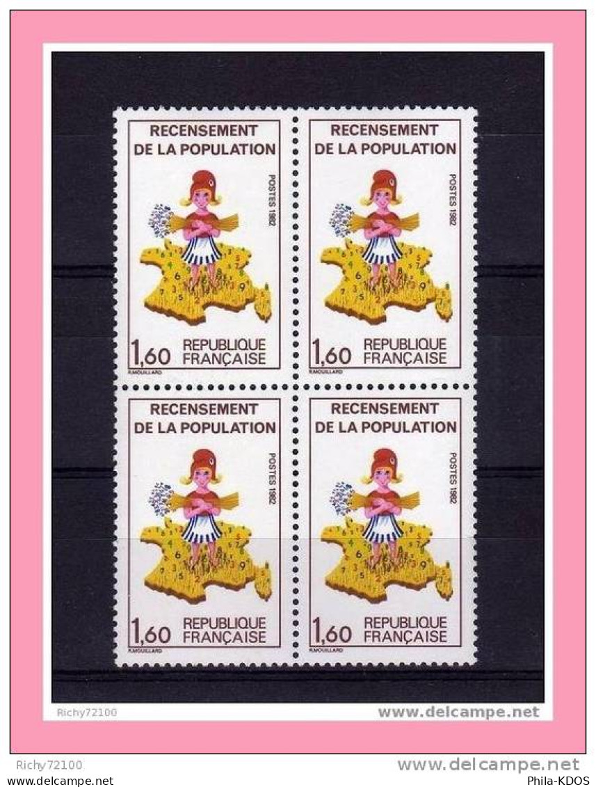 Variété ** Du N° 2202  Recensement De La Population En Bloc De 4 ( Avec 2 Timbres Sans Le 7 ). - Unused Stamps