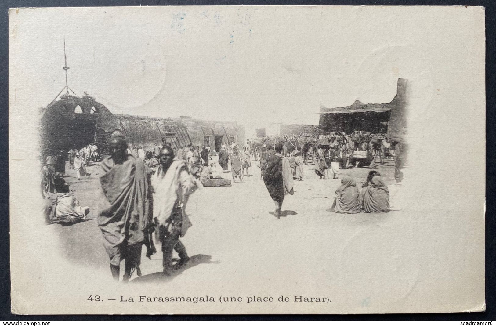 Carte De Djibouti "place De Harar " Avec N°28 X2 5c Sur 40c Orange MAI 1902 Oblit Dateur Bleu De DJIBOUTI Pour PARIS TTB - Storia Postale