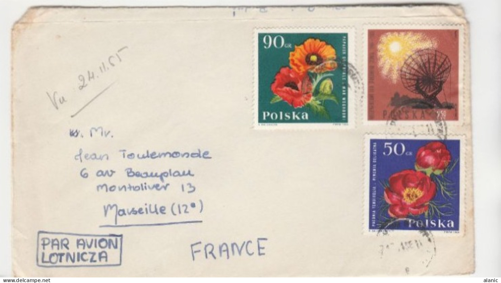 POLOGNE -LETTRE PAR AVION -N°1397+1399+1459 -Thématique: SOLEIL CALME+ FLEURS - Storia Postale