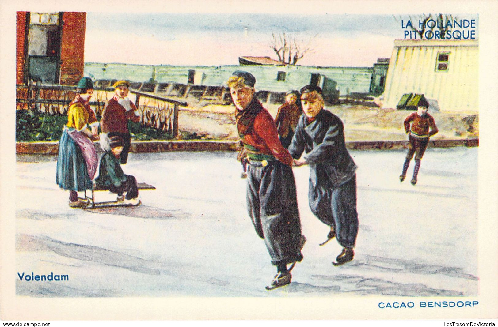 PAYS BAS - VOLLENDAM - Adolescents Sur La Glace - Carte Postale Ancienne - Sonstige & Ohne Zuordnung