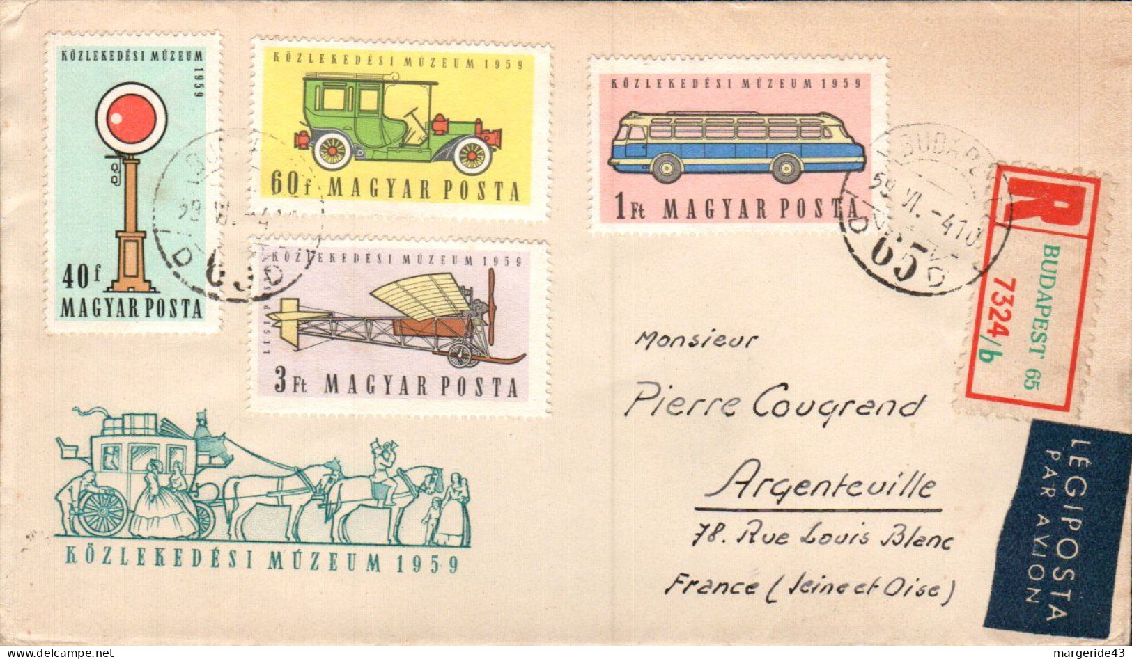 HONGRIE AFFRANCHISSEMENT COMPOSE SUR LETTRE RECOMMANDEE POUR LA FRANCE 1959 - Storia Postale