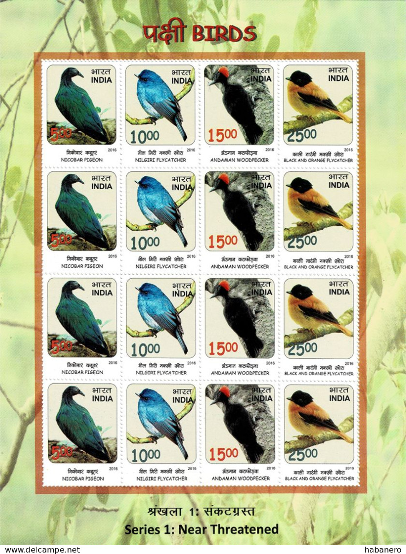 INDIA 2016 Mi 3009-3012 BIRDS MINT FULL SHEET ** - Blocks & Sheetlets