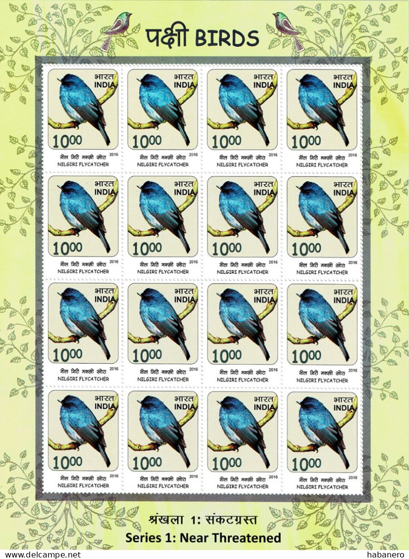 INDIA 2016 Mi 3009-3012 BIRDS 4 X MINT FULL SHEETS ** - Blocks & Sheetlets