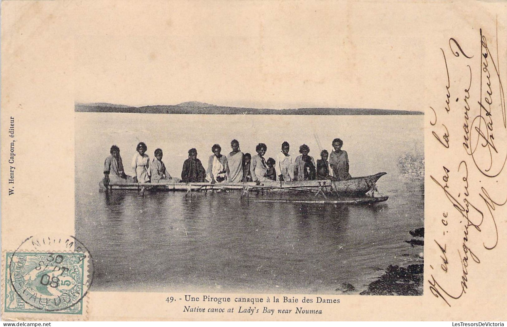 Nouvelle Calédonie - Une Pirogue Canaque à La Baie Des Dames - W. Henry Caporn - Carte Postale Ancienne - Nueva Caledonia